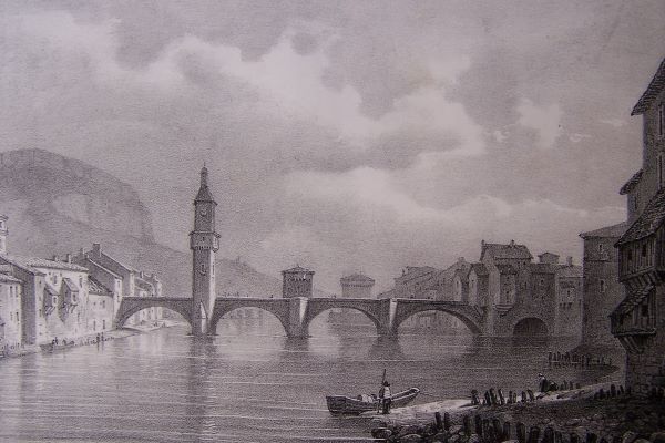 Grenoble, pont sur l'Isère dans Album du Dauphiné 19e s